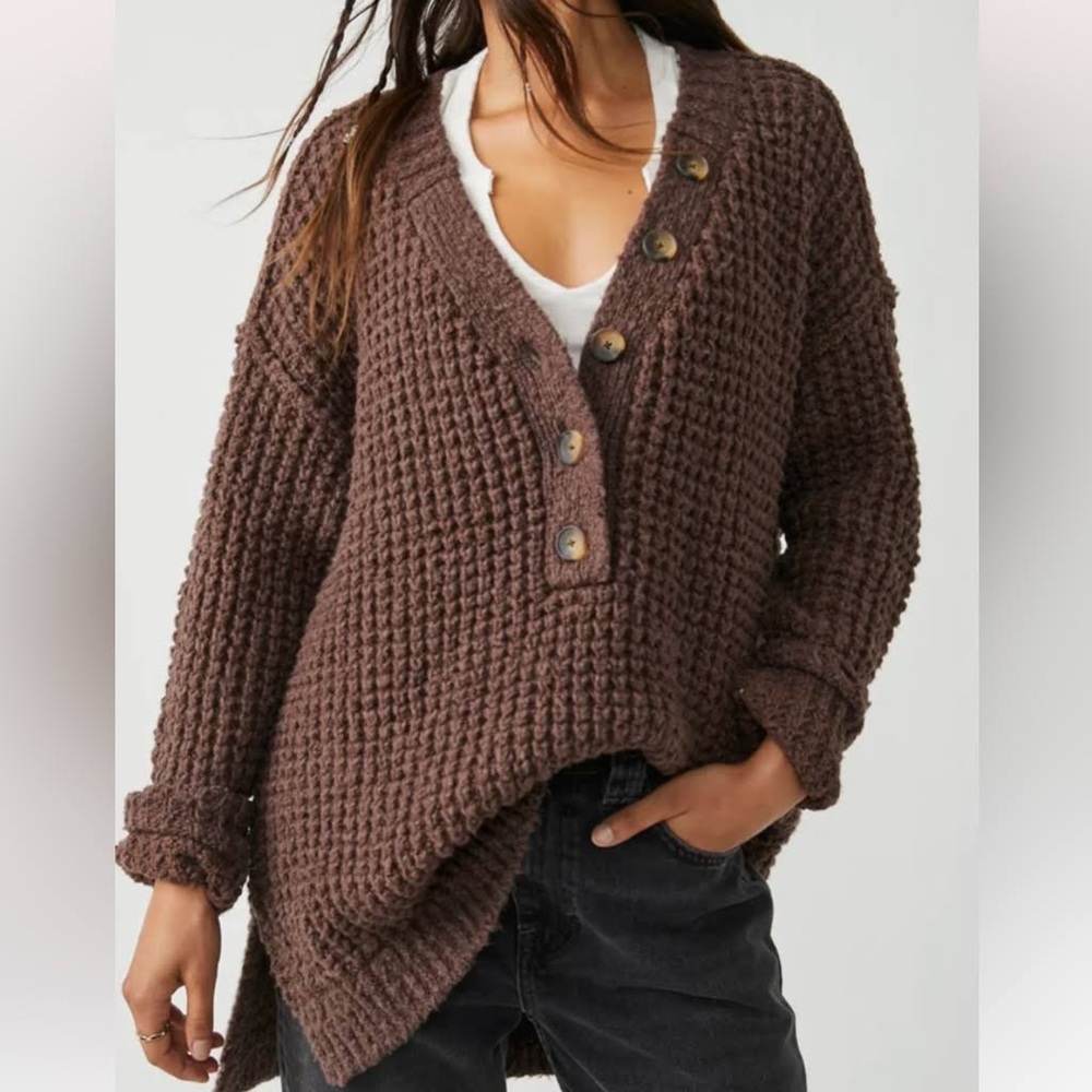 Free People Whistle Thermal Henley Long Sleeve Top